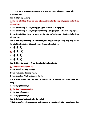 Câu hỏi trắc nghiệm Vật lý lớp 10 (Có đáp án) - Cân bằng và chuyển động của vật rắn